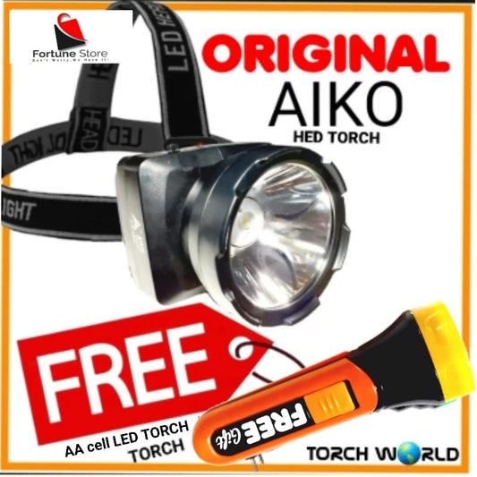 Head Torch Rechargeable & Flashlight Aiko 665 + [ FREE 1AA CELL TORCH ]