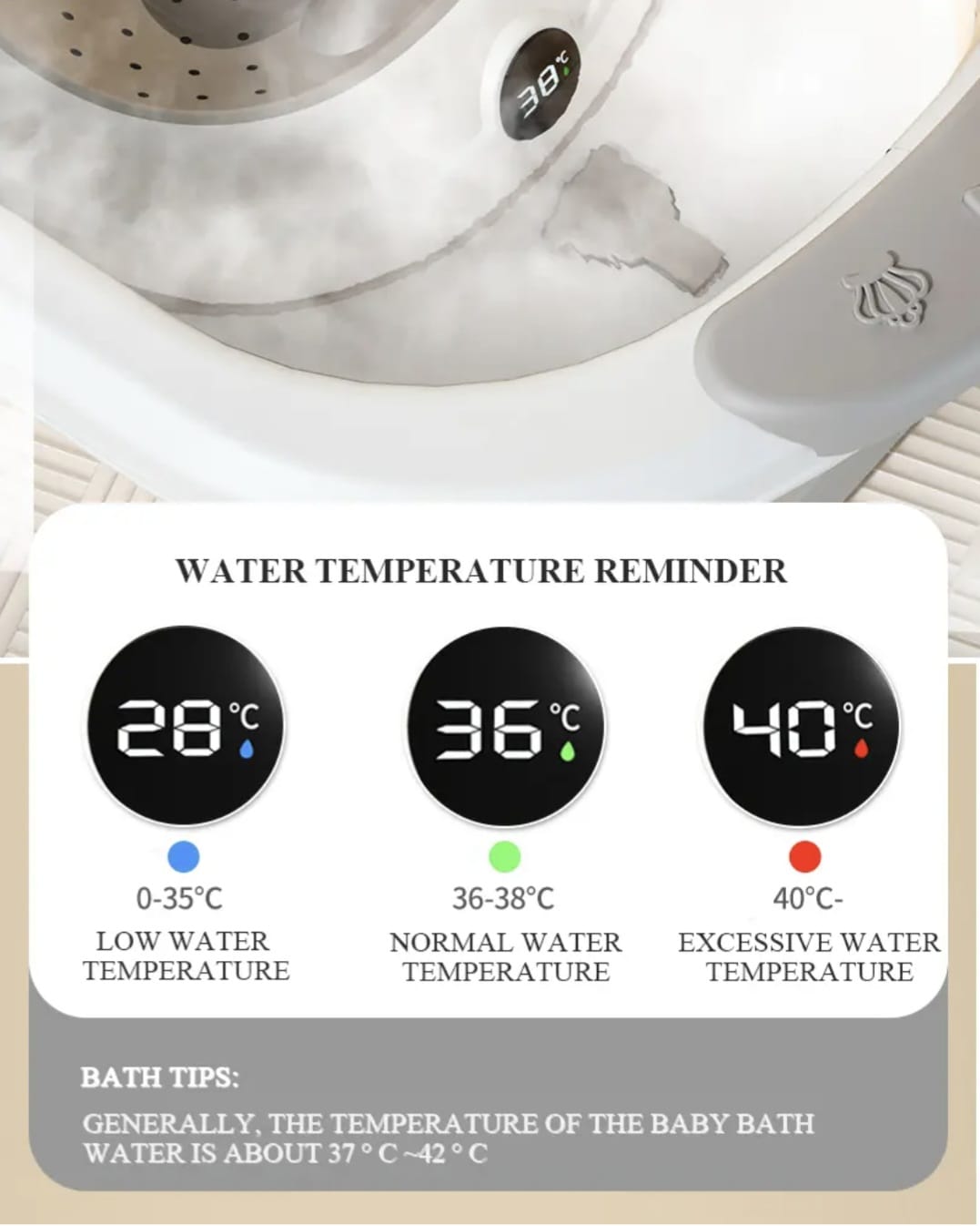 Foldable Baby Bath Tub with Temperature Display | Safe & Comfortable Baby Bathing - Fortune Store