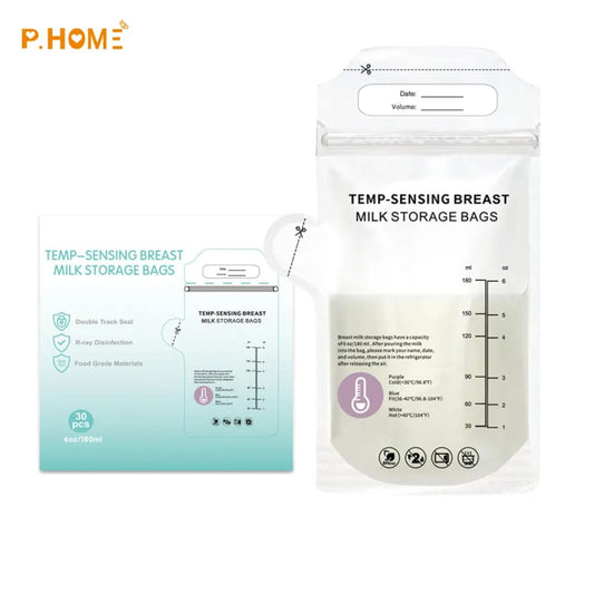 Premium Temperature Sense Breast Milk Storage Bags 180ml 30 Pack | Leak-Proof Thermal Indicator Nursing Bags