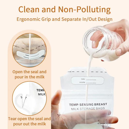 Premium Temperature Sense Breast Milk Storage Bags 180ml 30 Pack | Leak-Proof Thermal Indicator Nursing Bags - Fortune Store