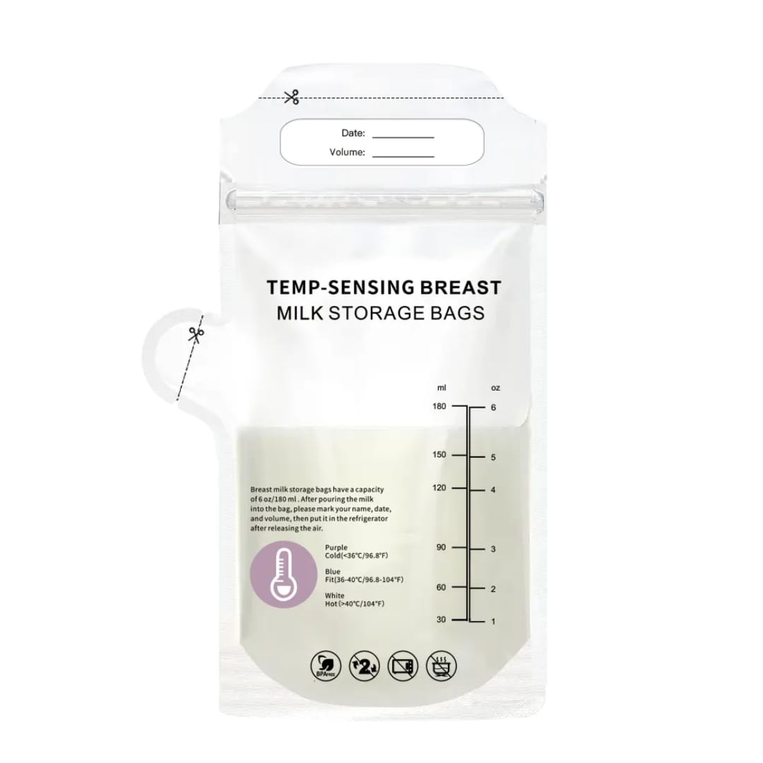 Premium Temperature Sense Breast Milk Storage Bags 180ml 30 Pack | Leak-Proof Thermal Indicator Nursing Bags