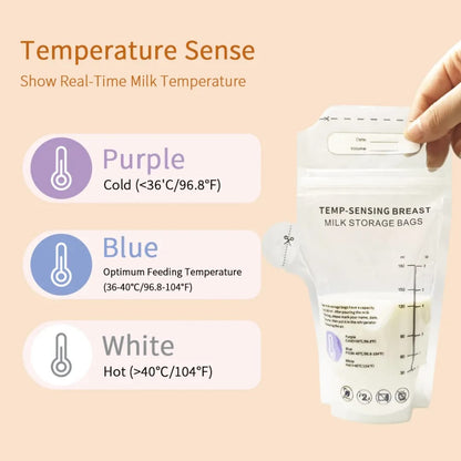 Premium Temperature Sense Breast Milk Storage Bags 180ml 30 Pack | Leak-Proof Thermal Indicator Nursing Bags