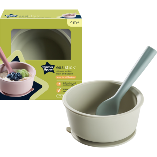 Tommee Tippee Easi-Stick Silicone Bowl & Spoon 4m+ | Stick, Scoop, Smile – Feeding Made Easy!