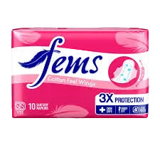 Fems Cotton Feel Wings Sanitary Napkins 10pcs | Soft Comfort for Everyday Protection - Fortune Store