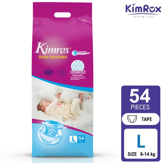 Kimrox Baby Large Diapers 9 - 14kg 54pcs | Gentle Care, Superior Protection | Free Delivery