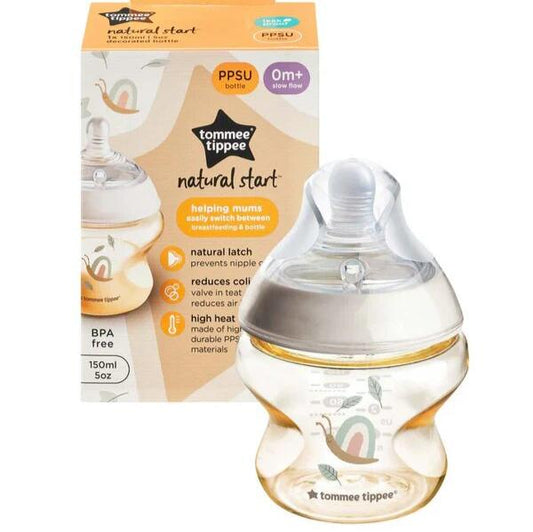 Tommee Tippee Natural Start PPSU Bottle 150ml with Slow Flow 0m+: Gentle Feeding from Day One - Fortune Store