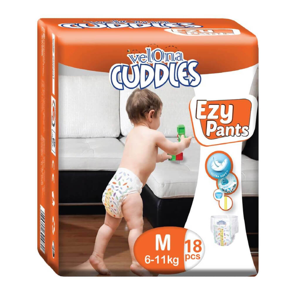 Velona Cuddles Ezy Pants Medium 18 Pcs | 6-10kg | Maximum flexibility for your crawling and active baby - Fortune Store